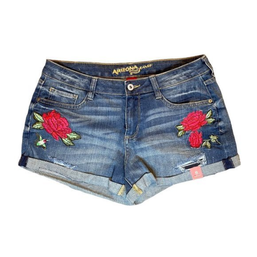 Juniors NEW! Arizona Jean Shorts Shorties Embroidered Cuffed Hummingbird Size 11